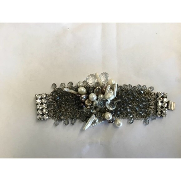 Vintage Beaded Cuff Bracelet Pearls - Picture 6 of 6